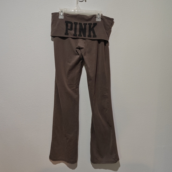 Y2K Victoria's Secret Pink Fold Over Yoga Pants Medium Brown With Gray Hue - Picture 1 of 8